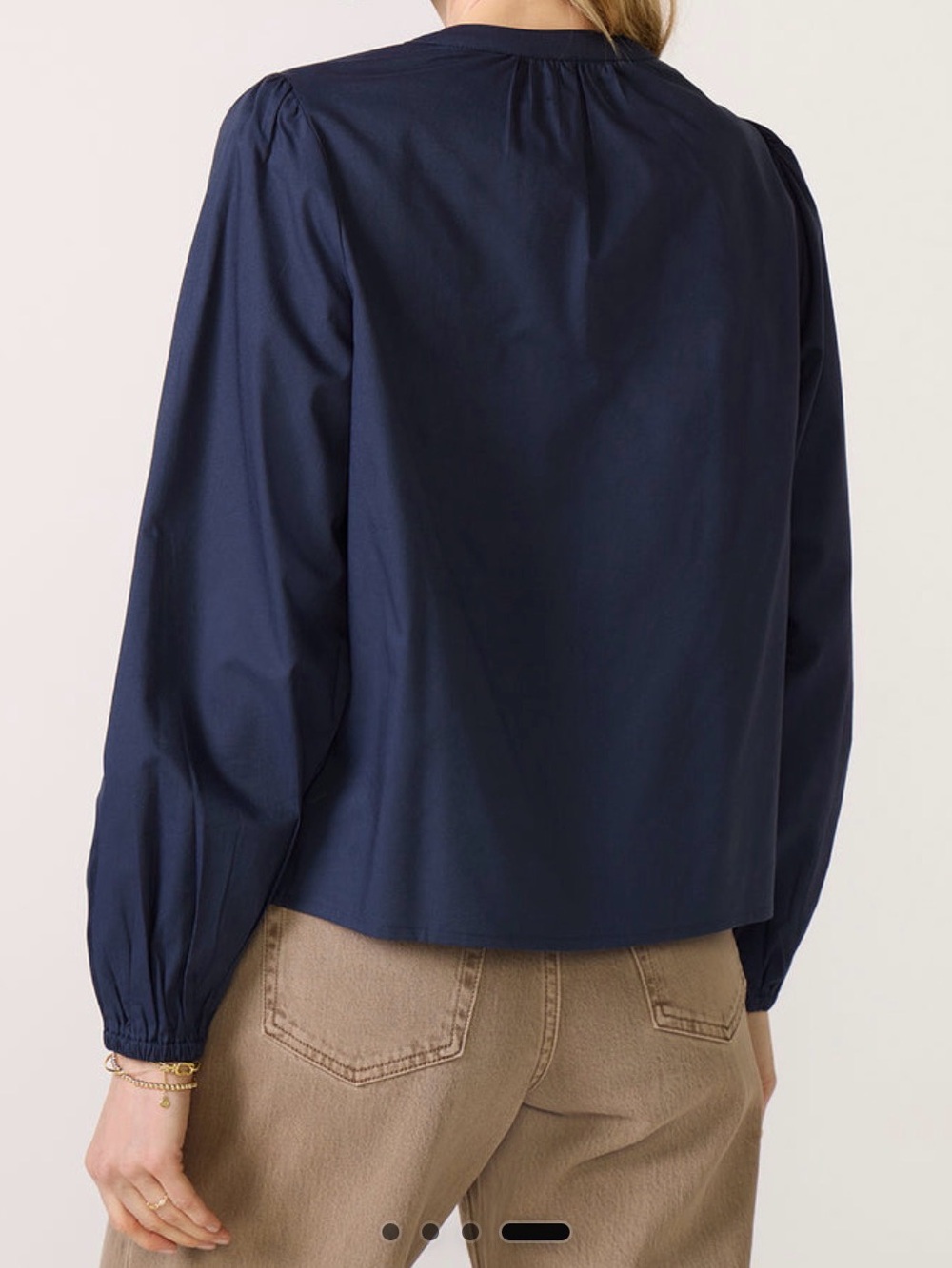 Evereve Daisy Cutwork Blouse - Navy Cutout Yoke Long-Sleeve Blouse - Picture 2 of 5